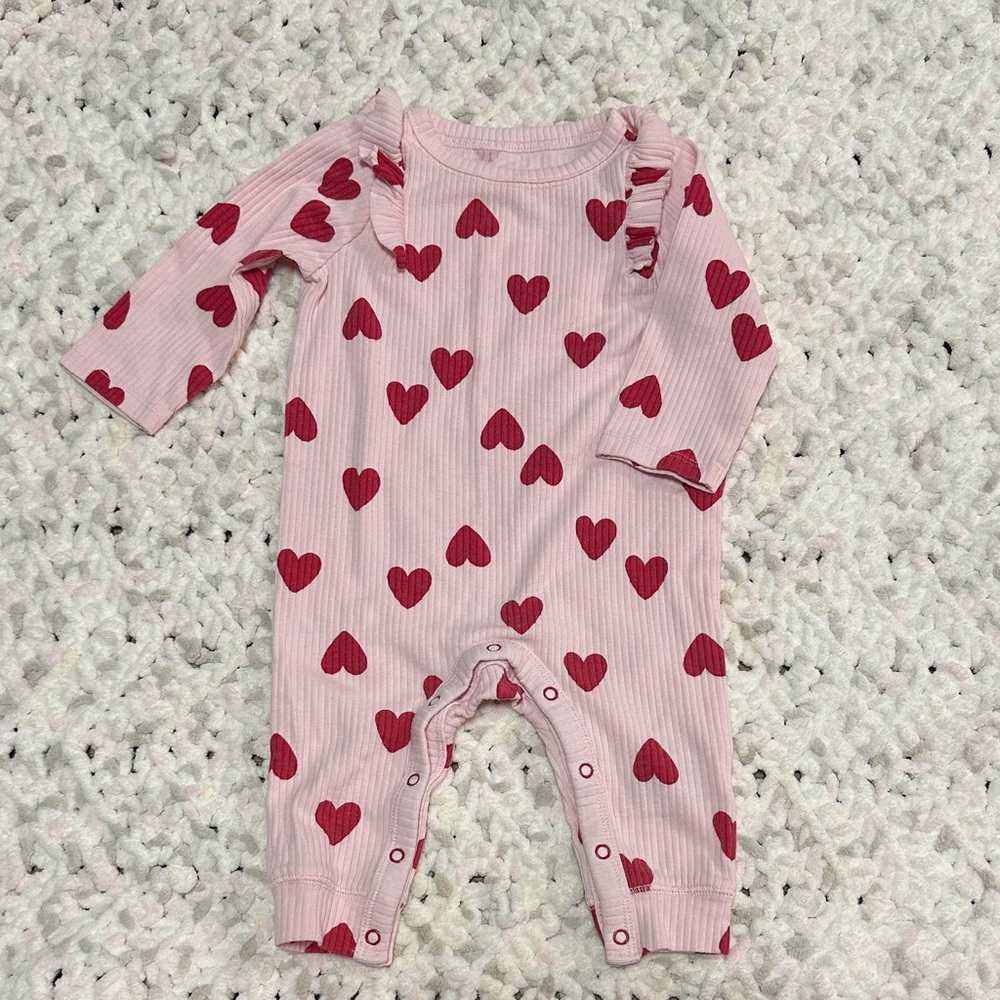Cat & Jack Robbed Pink Heart Romper